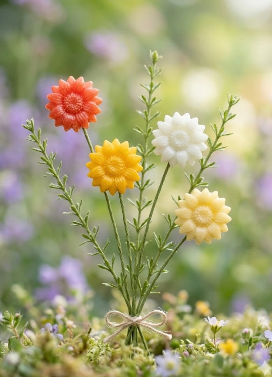 The Icarus Incident - 100 sunflower-shaped wax stamp beads in Naughty Nectarines
