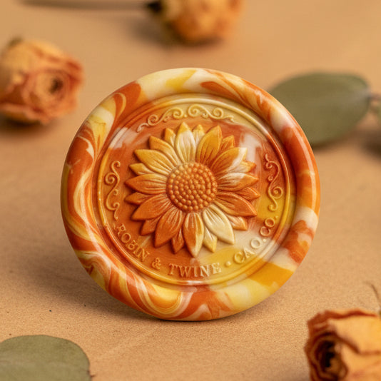 The Icarus Incident - 100 sunflower-shaped wax stamp beads in Naughty Nectarines