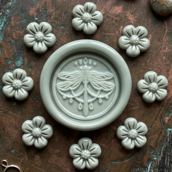 Dragons Fly - 21 pre-made wax seals in Sage