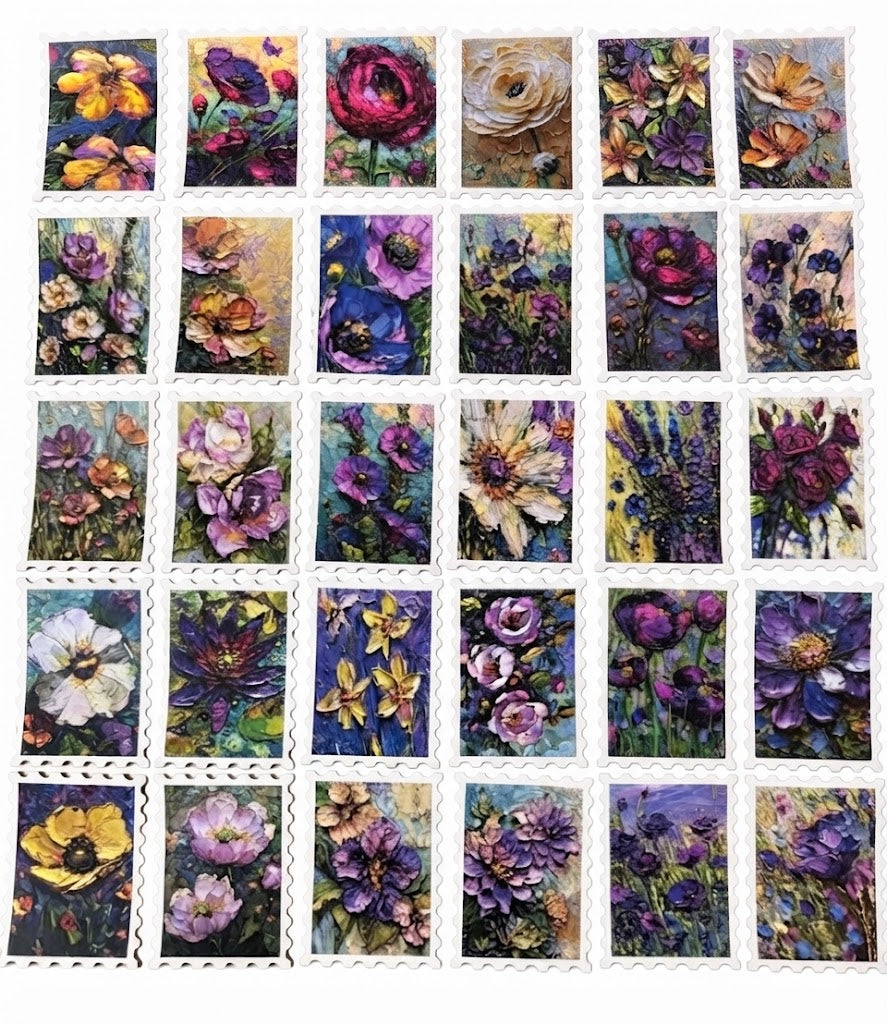 Crazy Art Teacher - 30 Impasto-style floral stickers