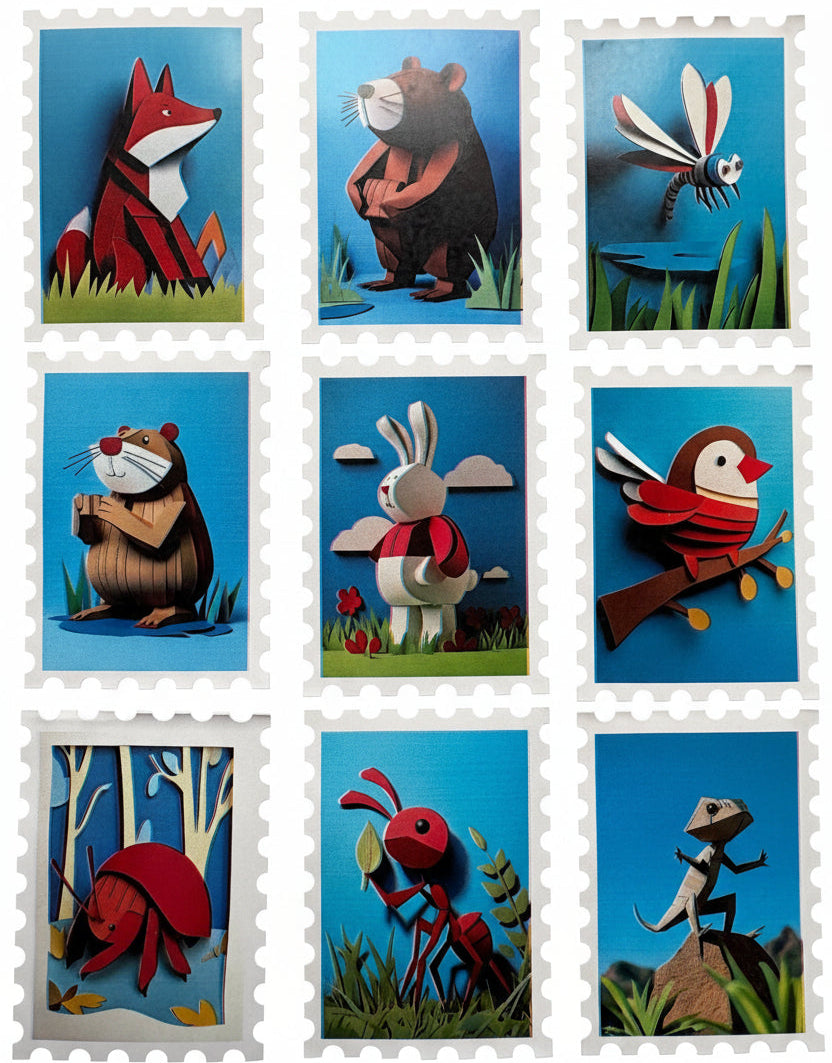 Folded Friends - 30 animal stickers