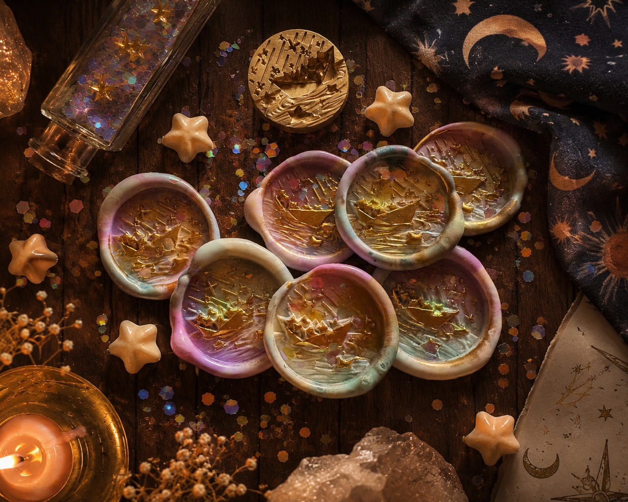 Handmade Stuff - 21 pre-made wax seals in Celestial Sparkle